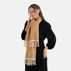 La Marey Viscose Blend Womens Printed Scarf with Fringed Border (180 x 65cm) - Brown_8684009_1