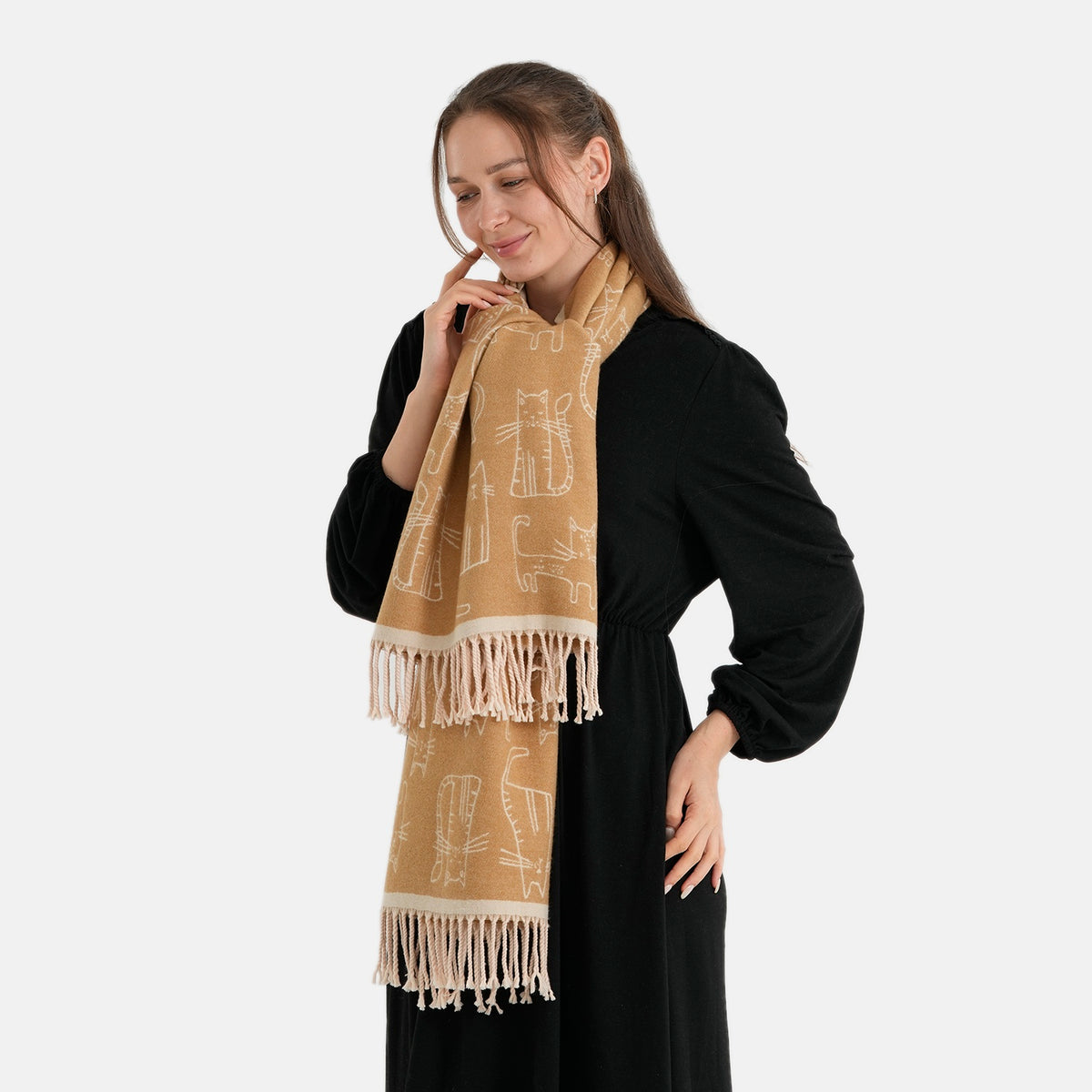 La Marey Viscose Blend Womens Printed Scarf with Fringed Border (180 x 65cm) - Brown V32720532 2