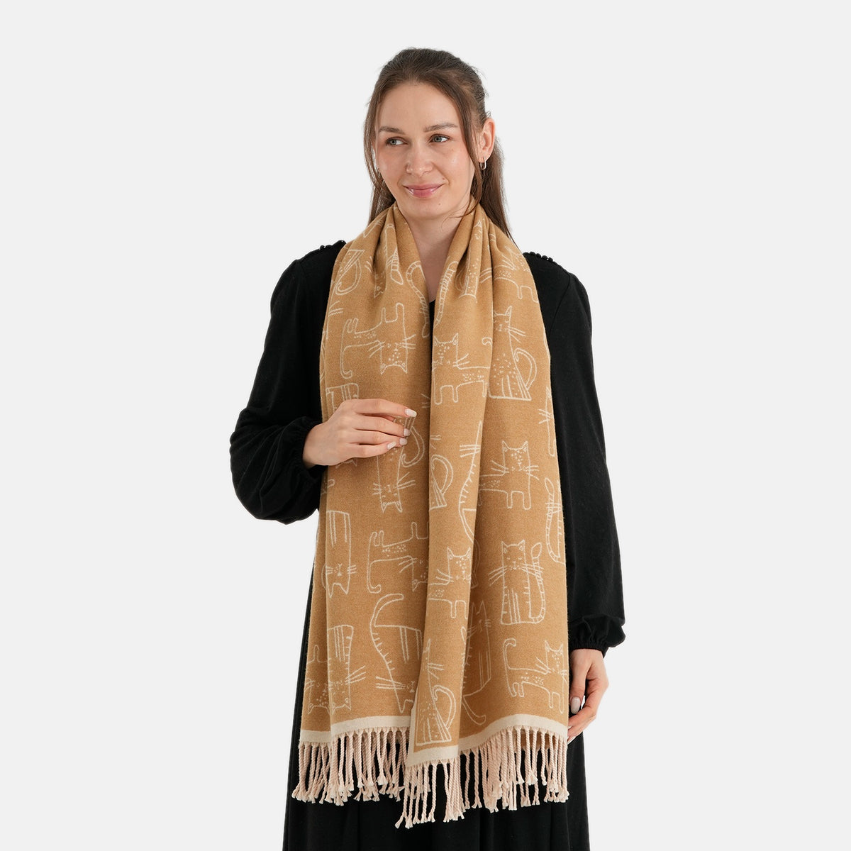 La Marey Viscose Blend Womens Printed Scarf with Fringed Border (180 x 65cm) - Brown V32720532 3