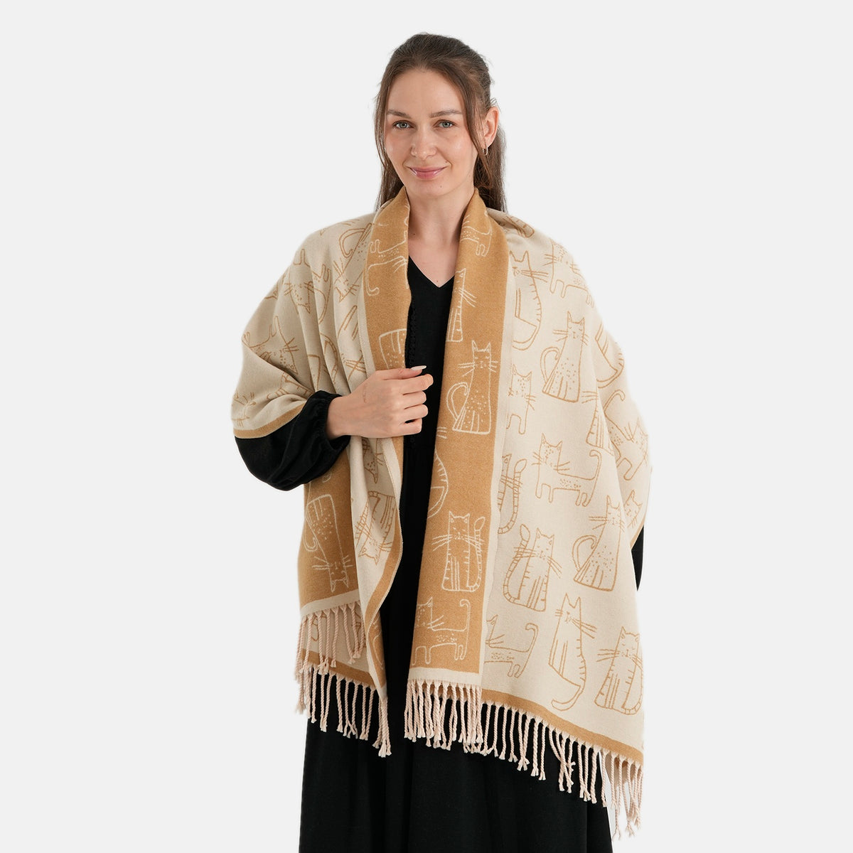 La Marey Viscose Blend Womens Printed Scarf with Fringed Border (180 x 65cm) - Brown V32720532 4