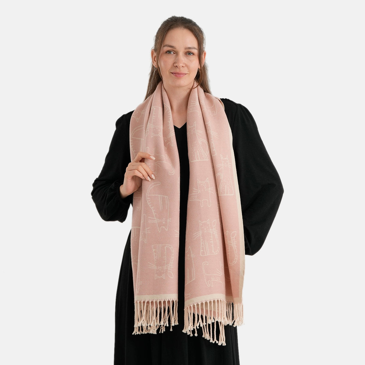 La Marey Viscose Blend Womens Printed Scarf with Fringed Border (180 x 65cm) - Pink V32715048 2