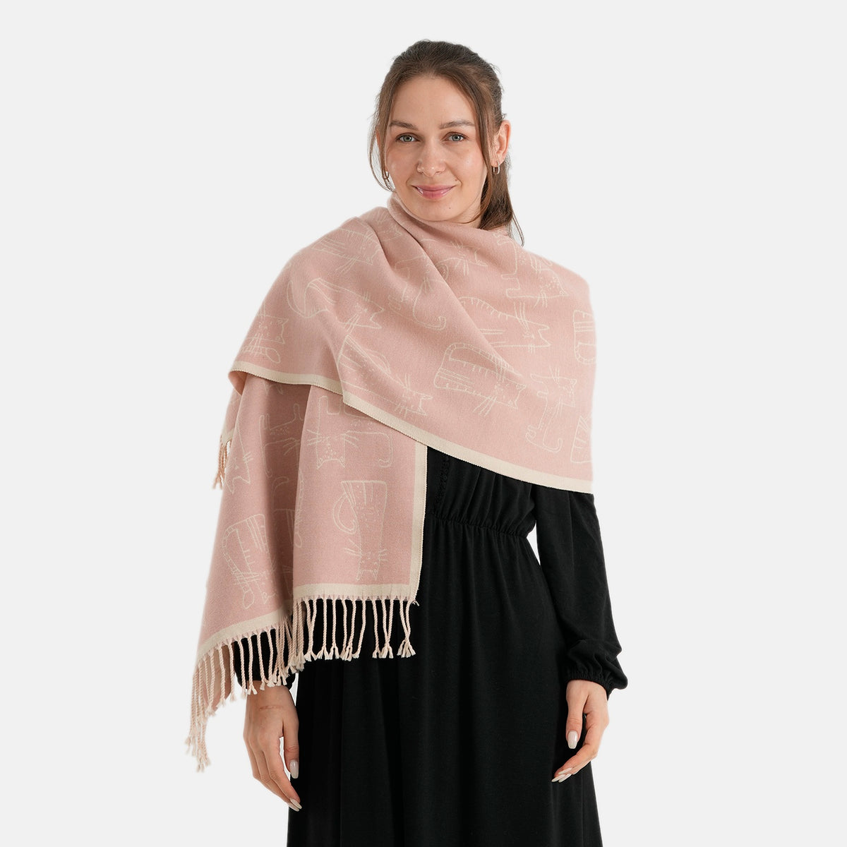 La Marey Viscose Blend Womens Printed Scarf with Fringed Border (180 x 65cm) - Pink V32715048 4