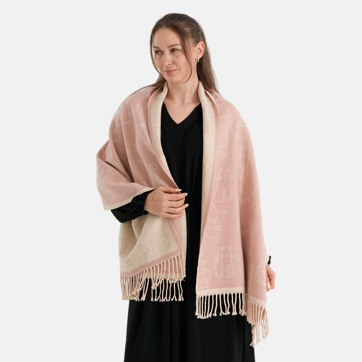 La Marey Viscose Blend Womens Printed Scarf with Fringed Border (180 x 65cm) - Pink V32715048 5