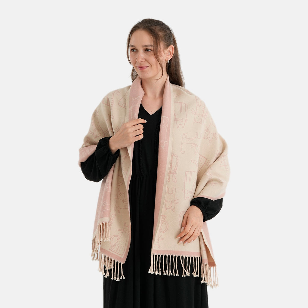 La Marey Viscose Blend Womens Printed Scarf with Fringed Border (180 x 65cm) - Pink_8684010_5