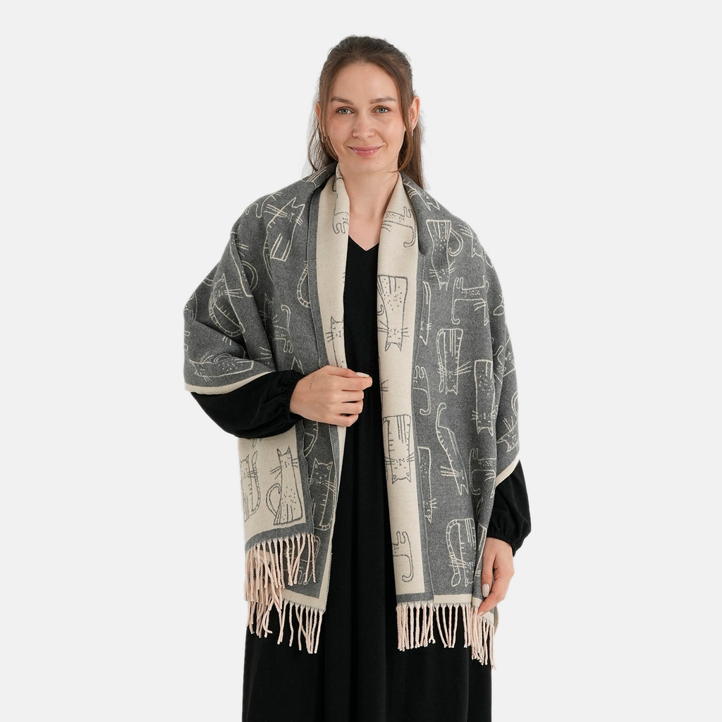 La Marey Viscose Blend Womens Printed Scarf with Fringed Border (180 x 65cm) - Beige_8684011
