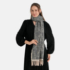La Marey Viscose Blend Womens Printed Scarf with Fringed Border (180 x 65cm) - Beige_8684011_3