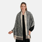 La Marey Viscose Blend Womens Printed Scarf with Fringed Border (180 x 65cm) - Beige_8684011_5