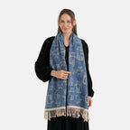 La Marey Viscose Blend Womens Printed Scarf with Fringed Border (180 x 65cm) - Navy_8684012_1