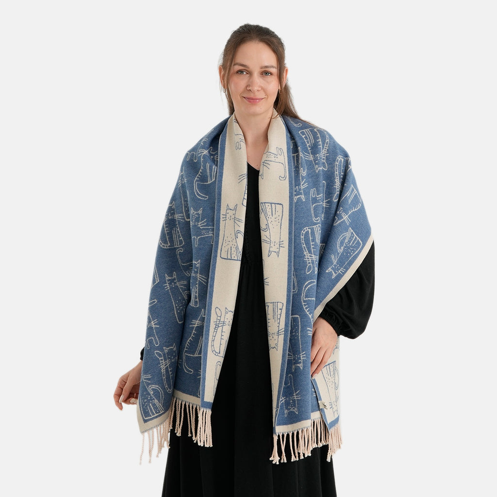 La Marey Viscose Blend Womens Printed Scarf with Fringed Border (180 x 65cm) - Navy_8684012_4