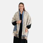 La Marey Viscose Blend Womens Printed Scarf with Fringed Border (180 x 65cm) - Navy_8684012_5