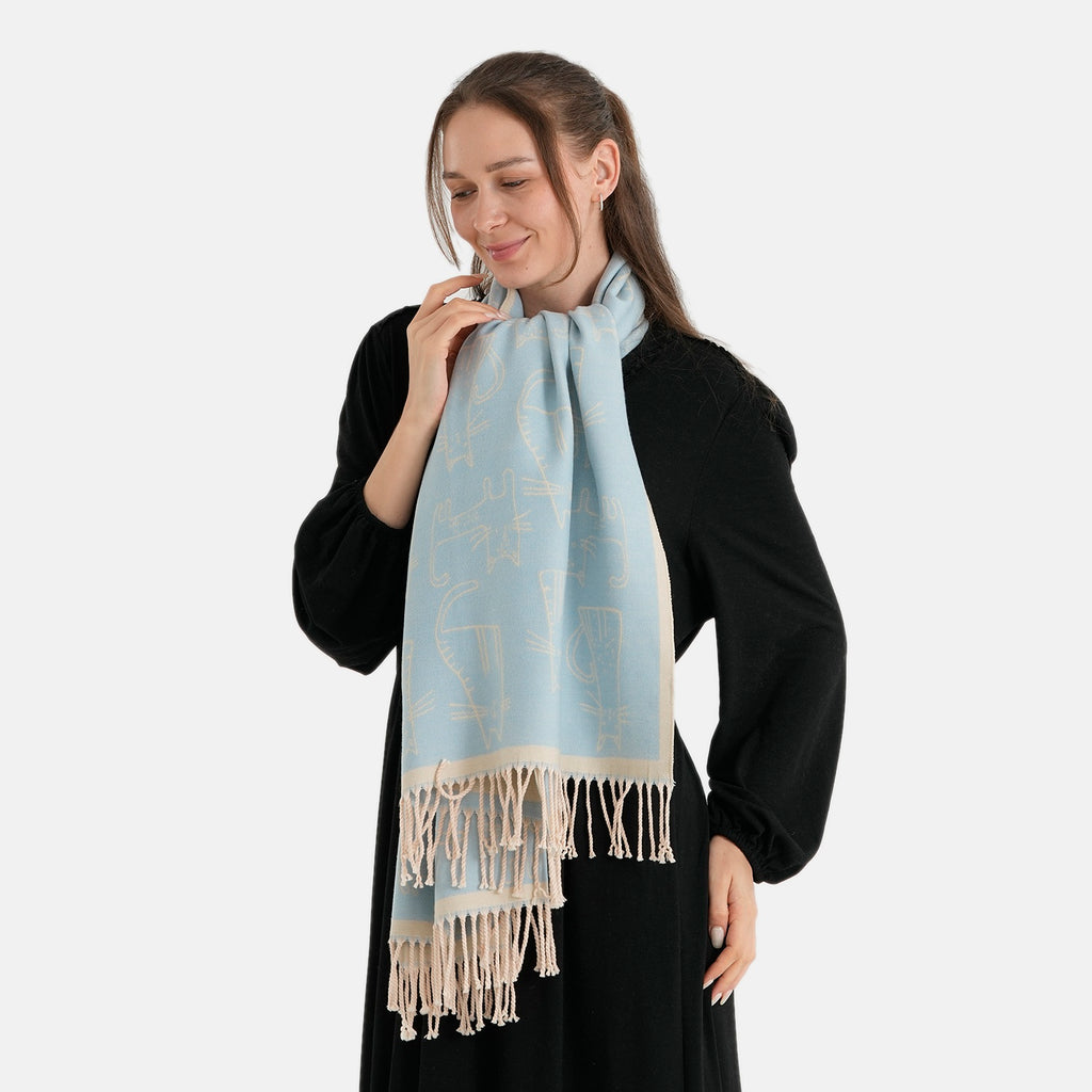 La Marey Viscose Blend Womens Printed Scarf with Fringed Border (180 x 65cm) - Blue_8684013_2