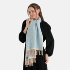 La Marey Viscose Blend Womens Printed Scarf with Fringed Border (180 x 65cm) - Blue_8684013_2