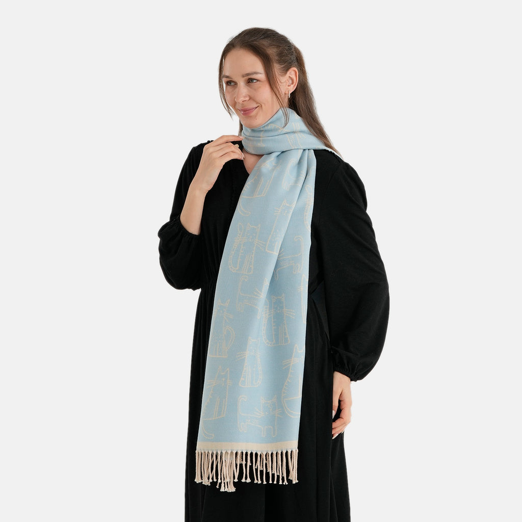 La Marey Viscose Blend Womens Printed Scarf with Fringed Border (180 x 65cm) - Blue_8684013_3