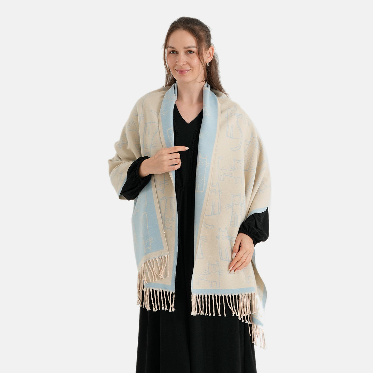 La Marey Viscose Blend Womens Printed Scarf with Fringed Border (180 x 65cm) - Blue V32720384 5