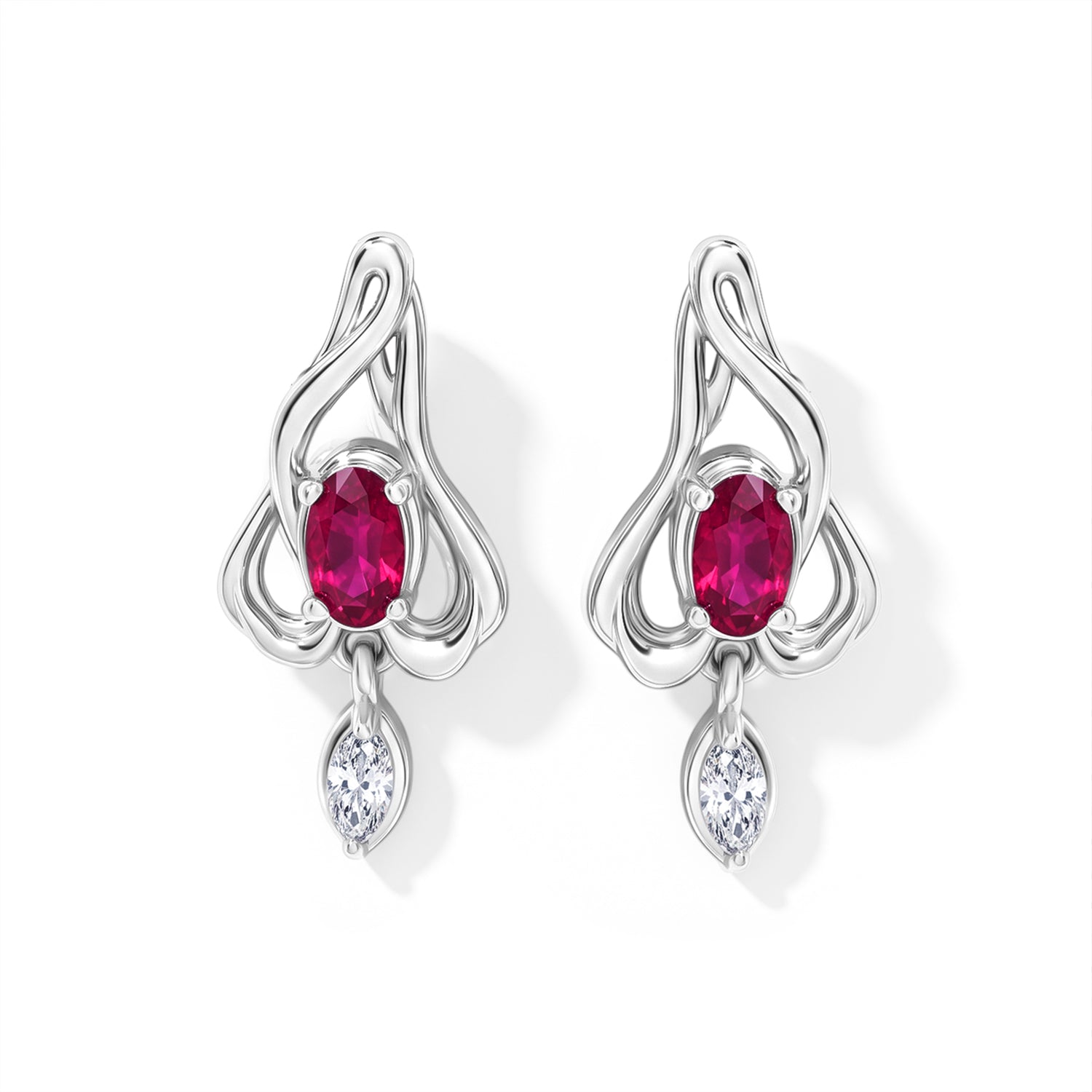 D'Joy - African Ruby &amp; Moissanite Earring with Push Post in Platinum Overlay Sterling Silver 8684103 0