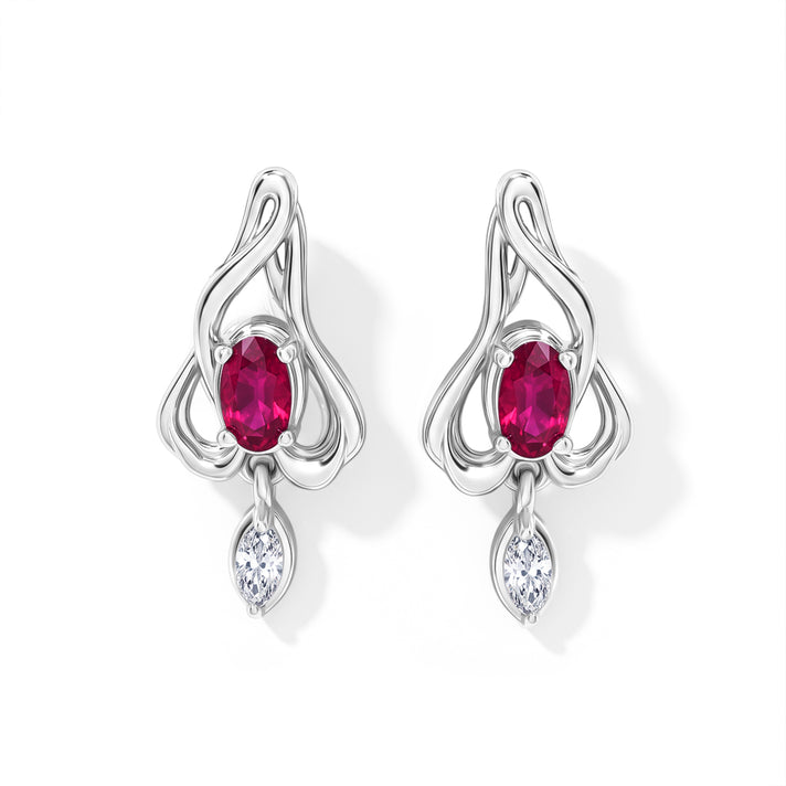 D'Joy - African Ruby &amp; Moissanite Earring with Push Post in Platinum Overlay Sterling Silver 8684103 1
