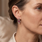 D'Joy - African Ruby & Moissanite Earring with Push Post in Platinum Overlay Sterling Silver_8684103_1