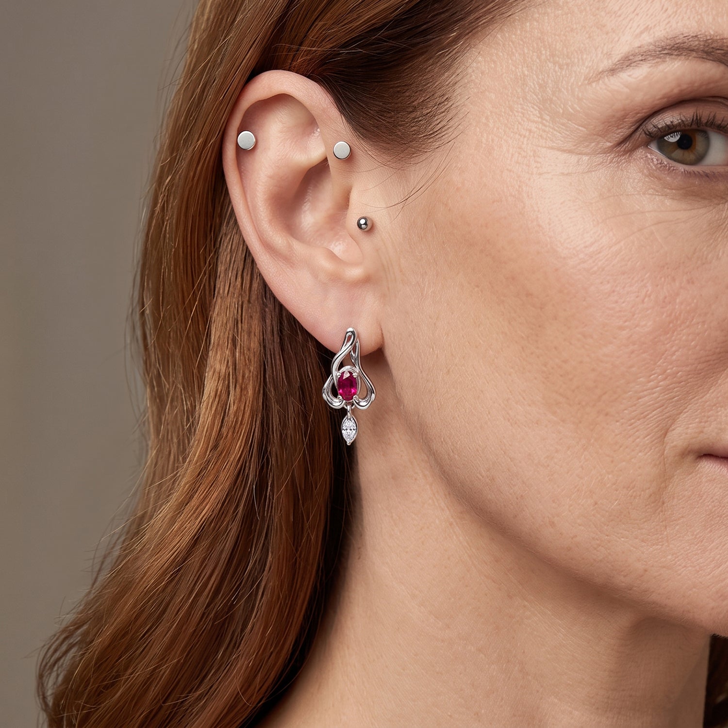 D'Joy - African Ruby &amp; Moissanite Earring with Push Post in Platinum Overlay Sterling Silver 8684103 2