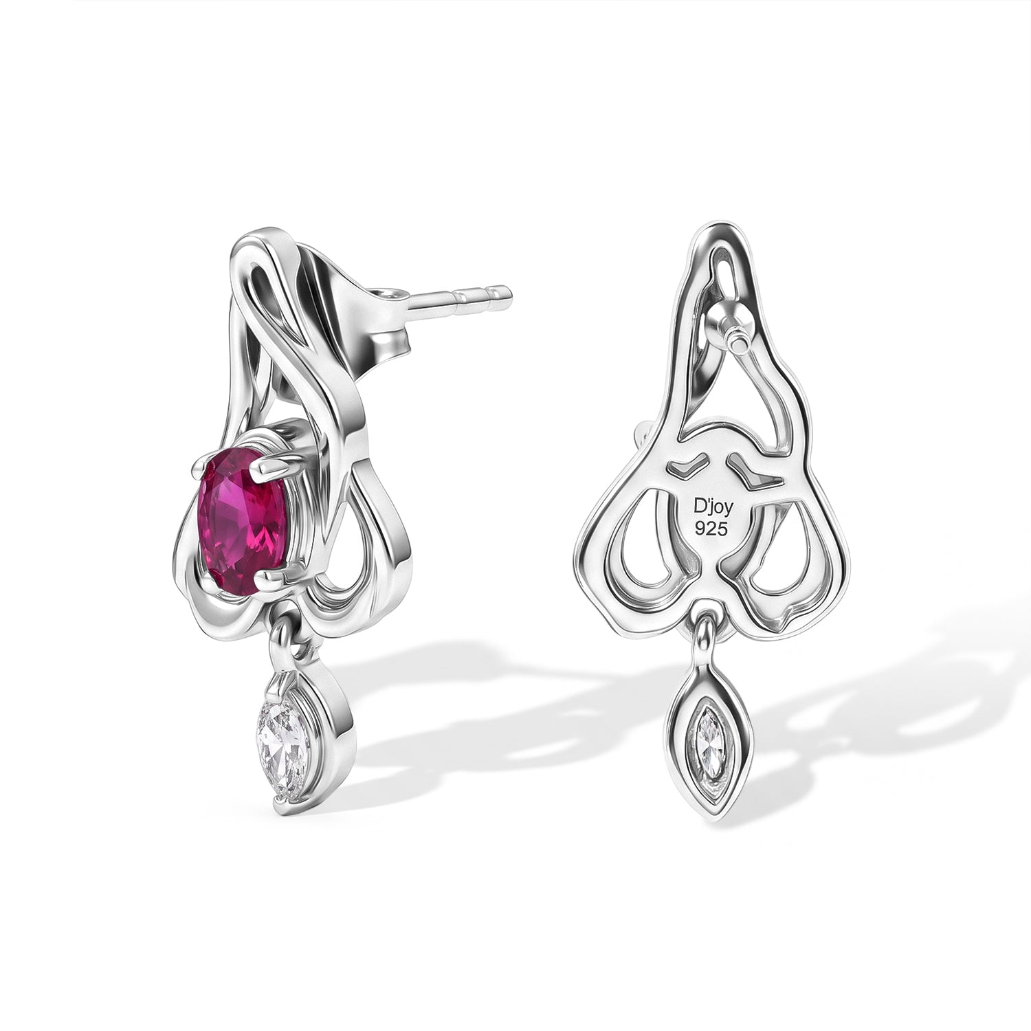 D'Joy - African Ruby &amp; Moissanite Earring with Push Post in Platinum Overlay Sterling Silver 8684103 3