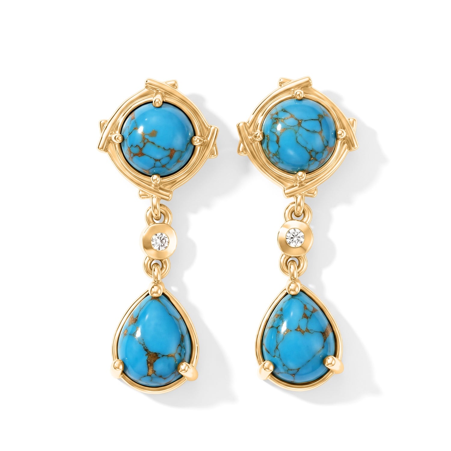 EverTrue - Blue Turquoise &amp; White Zircon Dangling Earring with Push Post in Yellow Gold Tone 6.13 Ct. 8684115 0