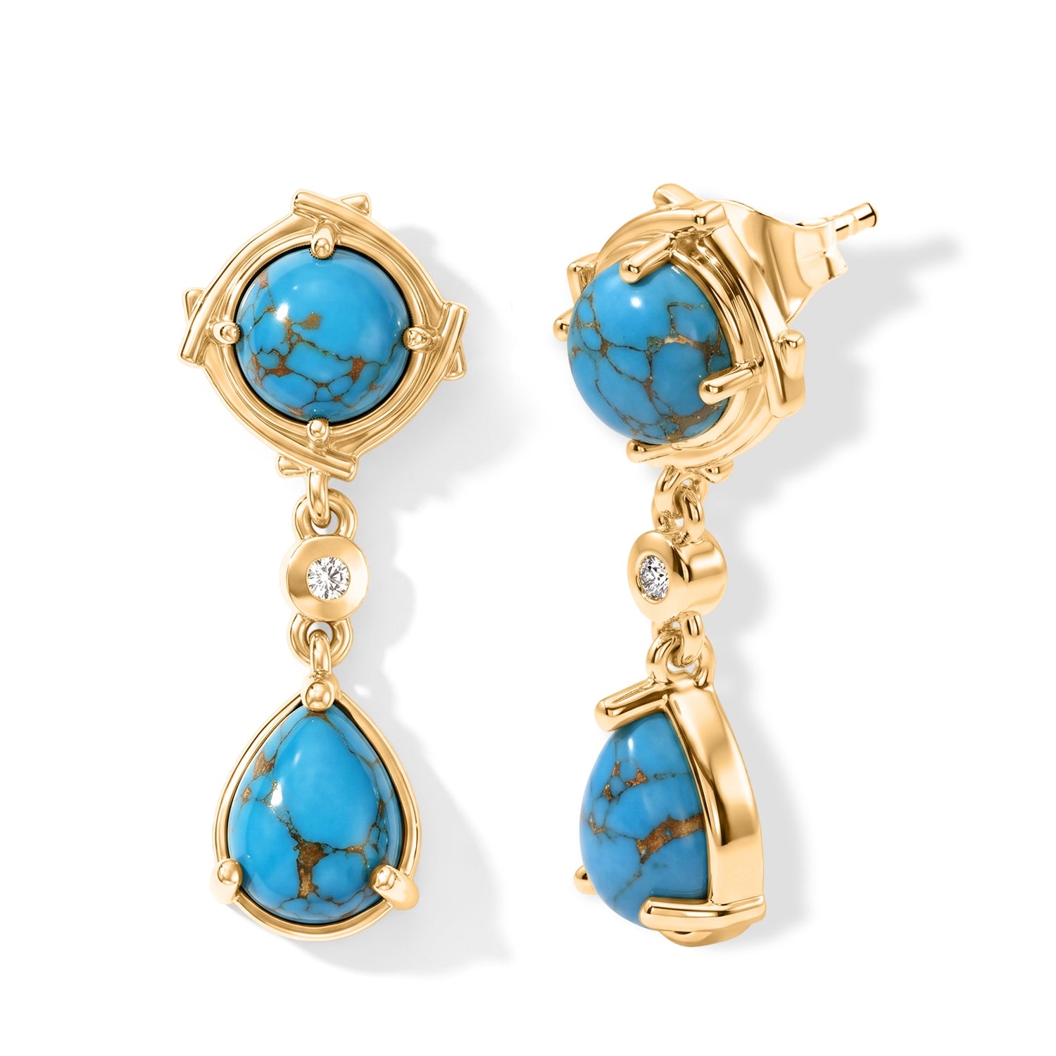 EverTrue - Blue Turquoise &amp; White Zircon Dangling Earring with Push Post in Yellow Gold Tone 6.13 Ct. 8684115 4