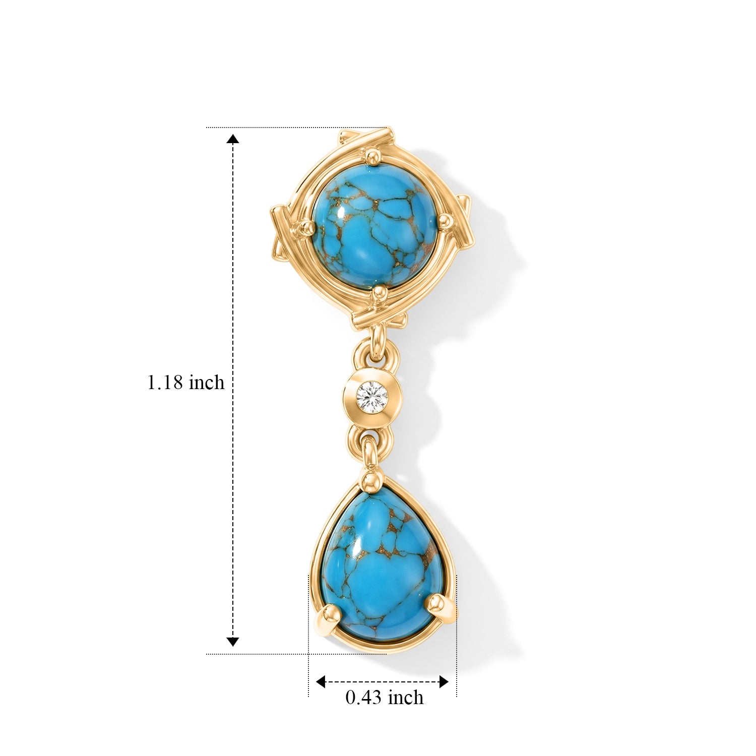 EverTrue - Blue Turquoise &amp; White Zircon Dangling Earring with Push Post in Yellow Gold Tone 6.13 Ct. 8684115 5
