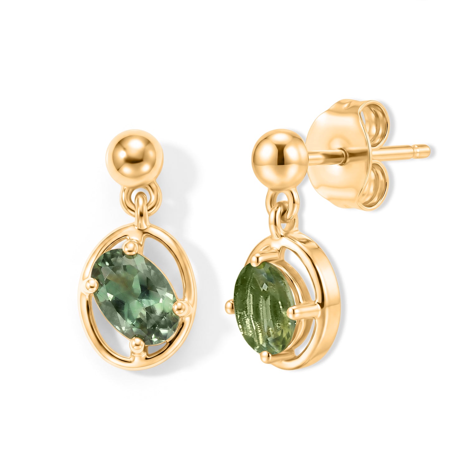 D'Joy - Natural Green Apatite Dangling Push Back Earring in Yellow Gold Plated Sterling Silver V32515327 0