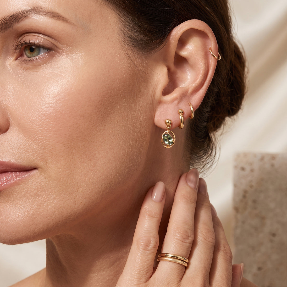 D'Joy - Natural Green Apatite Dangling Push Back Earring in Yellow Gold Plated Sterling Silver V32515327 3