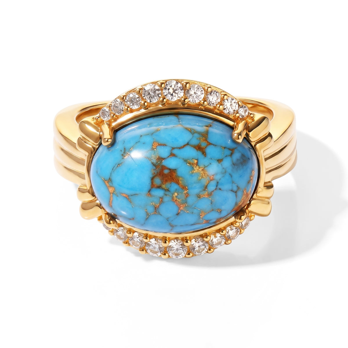 EverTrue - Mohave Blue Turquoise &amp; White Zircon Ring in Yellow Gold Tone V32604405 0