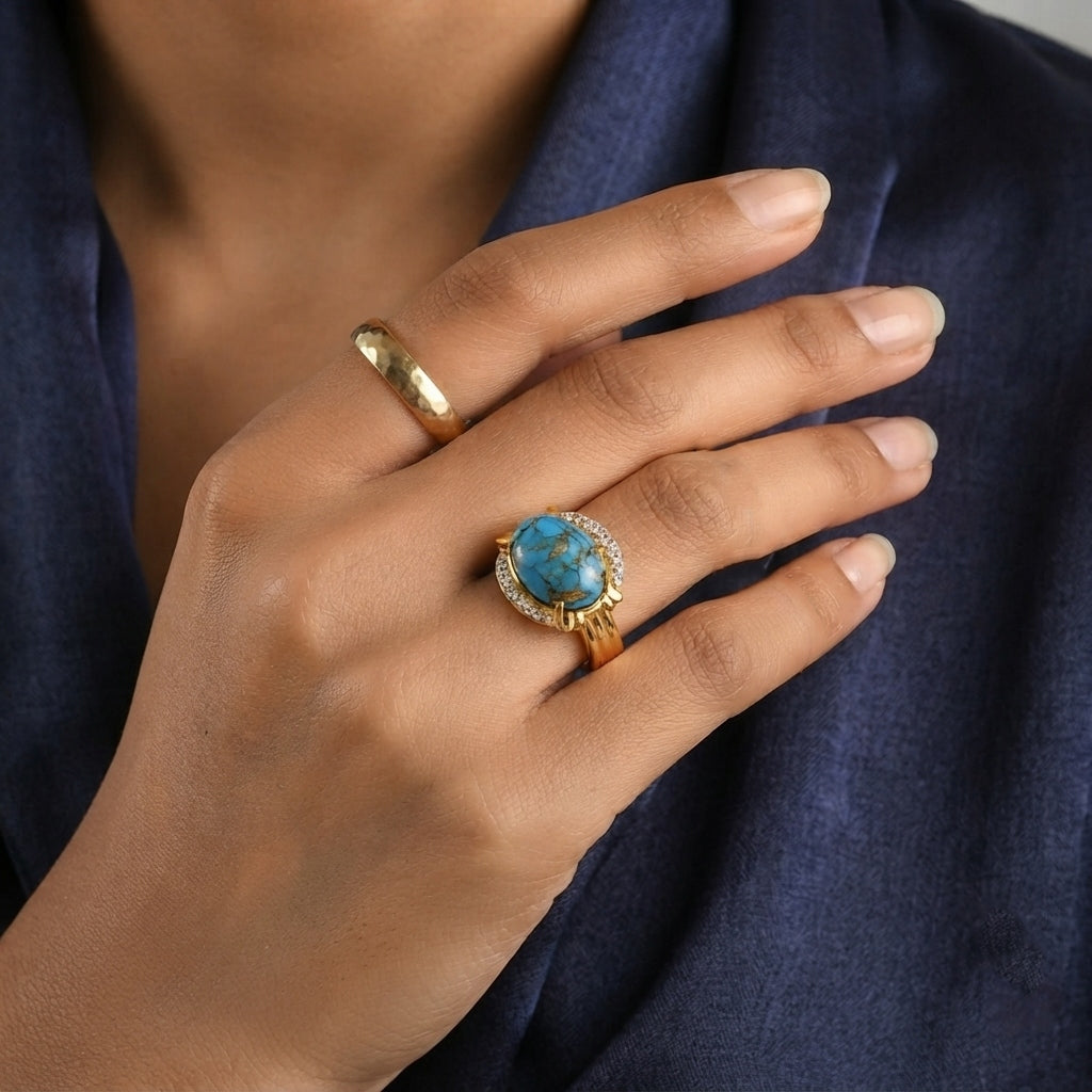 EverTrue - Mohave Blue Turquoise &amp; White Zircon Ring in Yellow Gold Tone V32604405 3