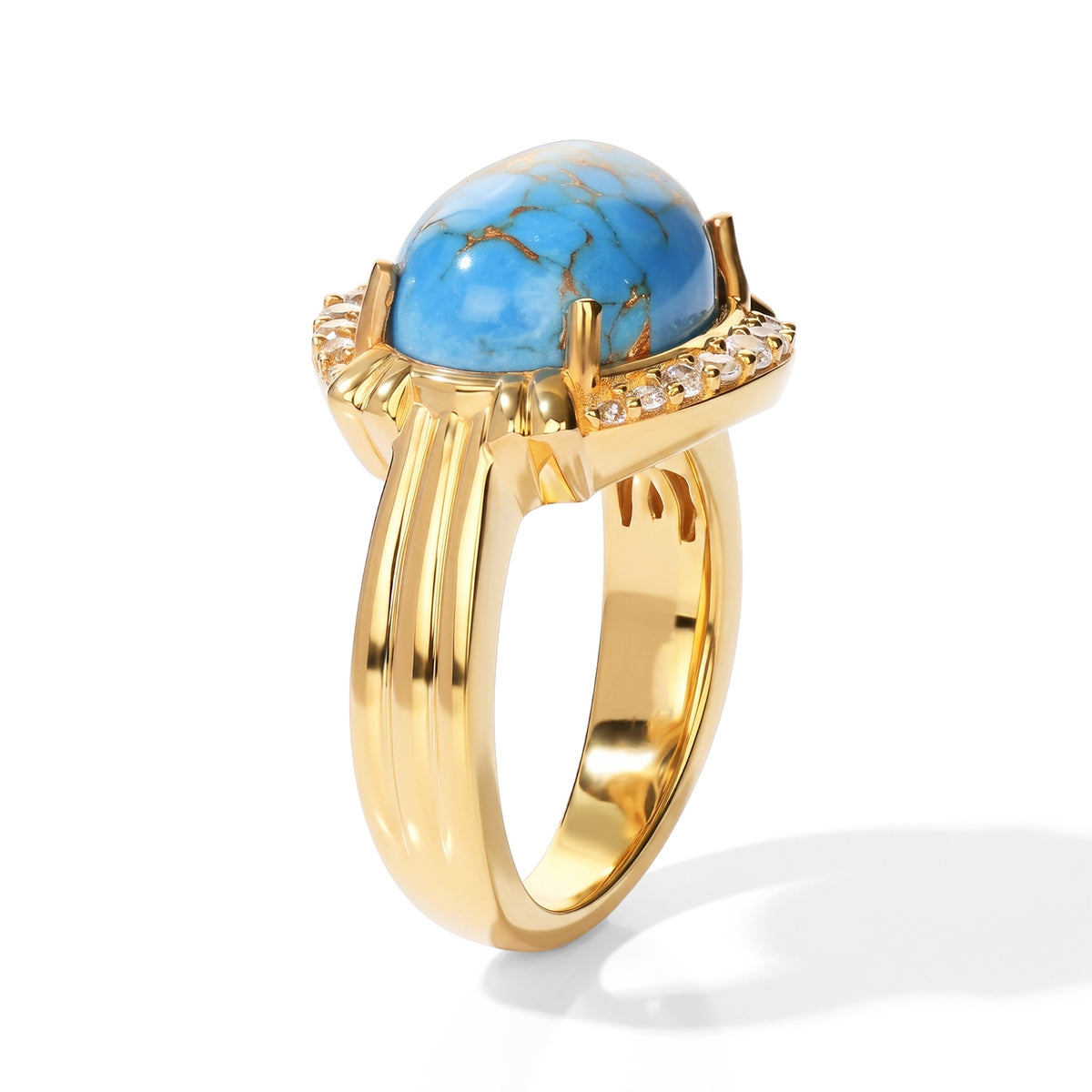 EverTrue - Mohave Blue Turquoise &amp; White Zircon Ring in Yellow Gold Tone V32605480 4