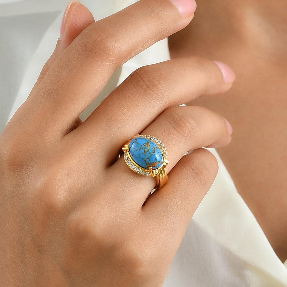 EverTrue - Mohave Blue Turquoise &amp; White Zircon Ring in Yellow Gold Tone V32605042 2