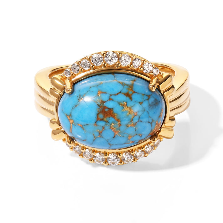 EverTrue - Mohave Blue Turquoise &amp; White Zircon Ring in Yellow Gold Tone V32619908 1