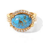 EverTrue Blue Turquoise, White Zircon Main Stone With Side Stone Ring Pure Yellow Brass  5.746  Ct._8685098