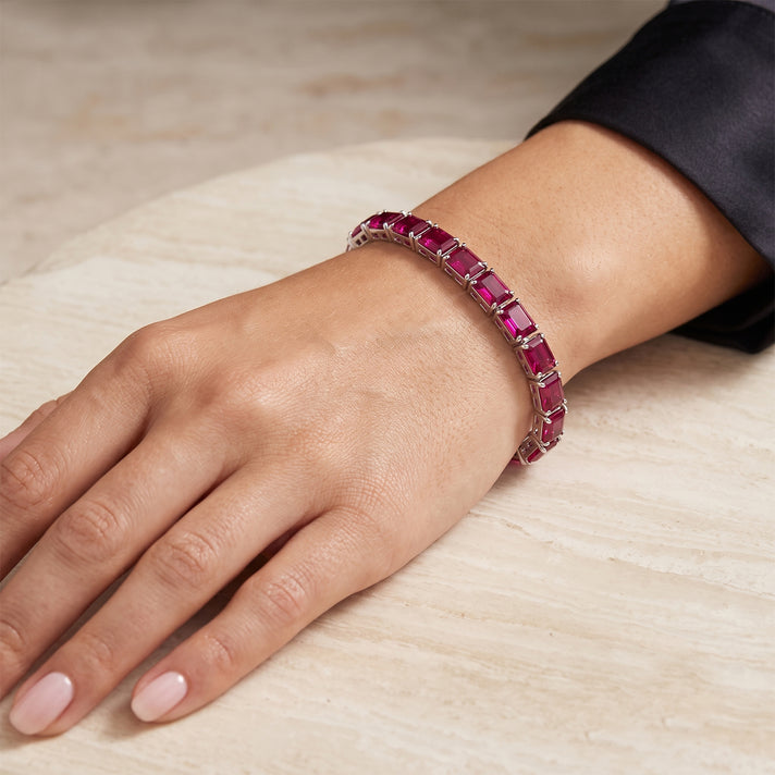 D'Joy - AAA African Ruby Tennis Bracelet (Size - 7) in Rhodium Overlay Sterling Silver 30.36 Ct. 8685325 2