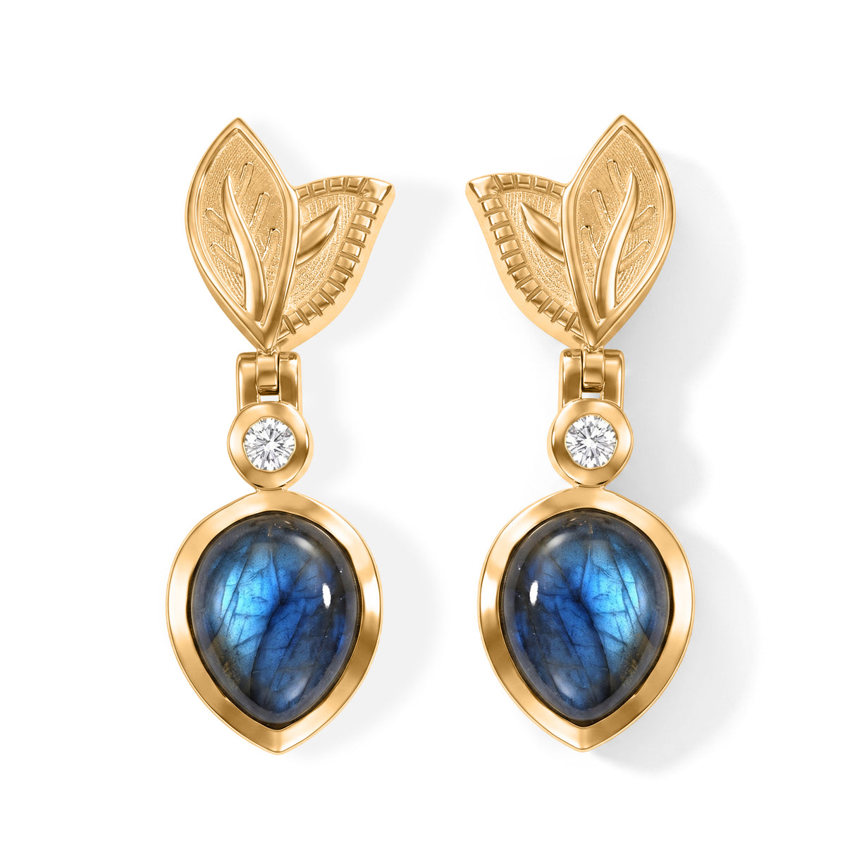 EverTrue - Labradorite &amp; White Zircon Dangling Earring with Push Post in Yellow Gold Tone 5.50 Ct. V32513694 0
