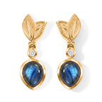 EverTrue - Labradorite & White Zircon Dangling Earring with Push Post in Yellow Gold Tone 5.50 Ct._8685377