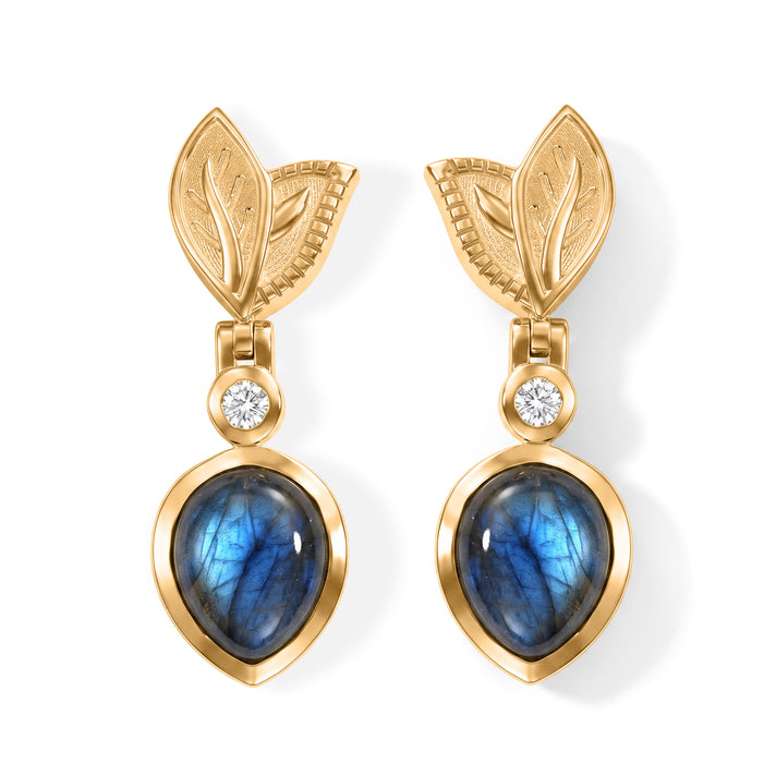 EverTrue - Labradorite &amp; White Zircon Dangling Earring with Push Post in Yellow Gold Tone 5.50 Ct. 8685377 1