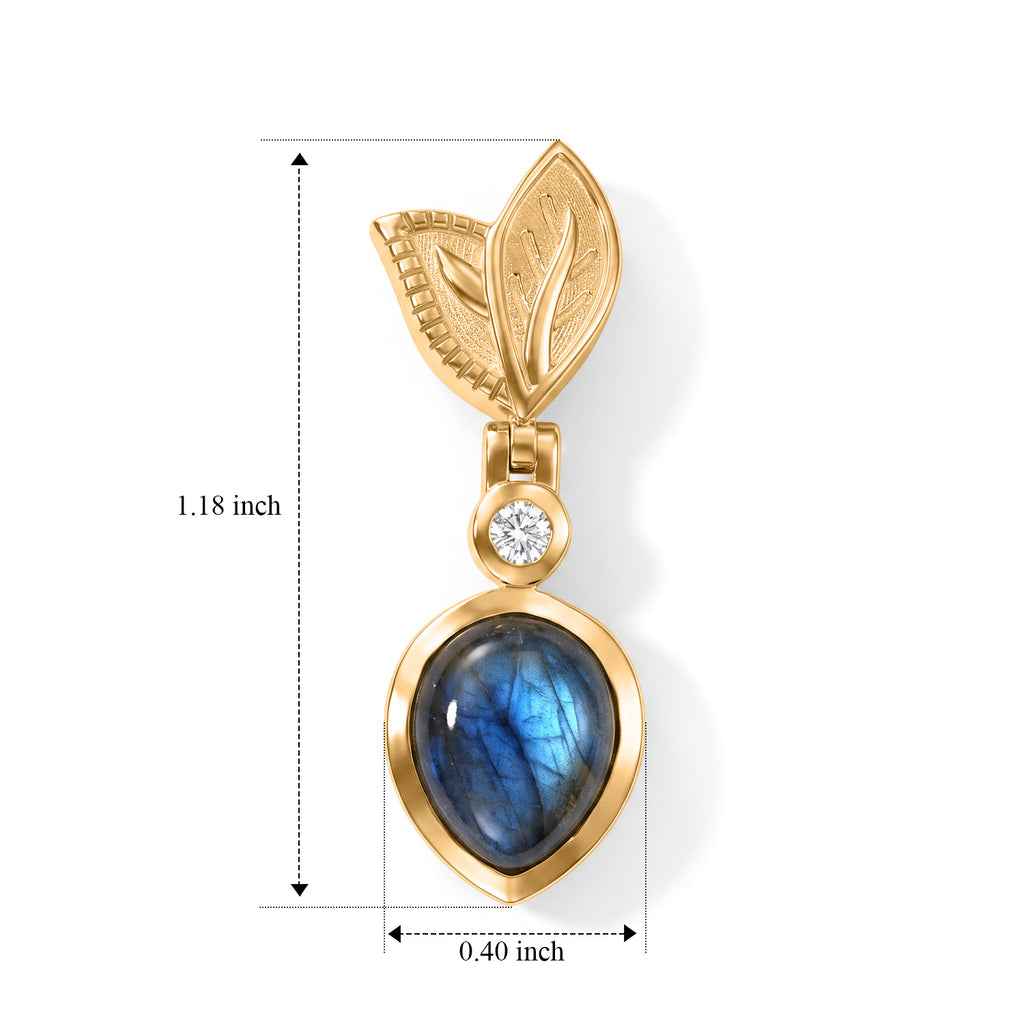 EverTrue - Labradorite & White Zircon Dangling Earring with Push Post in Yellow Gold Tone 5.50 Ct._8685377_4