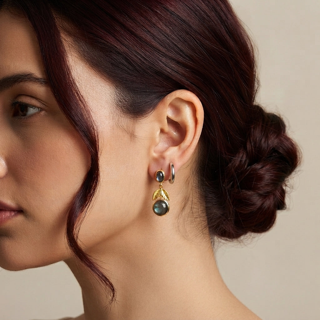 EverTrue - Labradorite Dangling Earring with Push Post in Yellow Gold Tone 5.60 Ct. V32515764 3