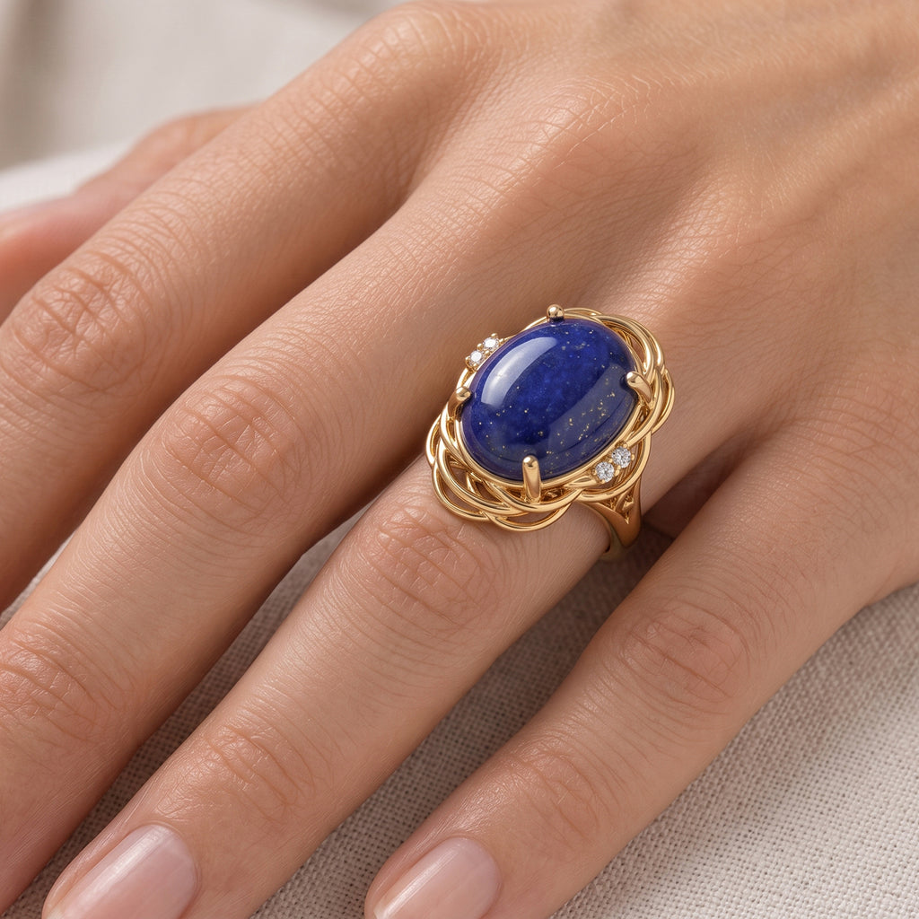 EverTrue - Lapis Lazuli & White Zircon Ring in Yellow Gold Tone 11.10 Ct._8685390_1