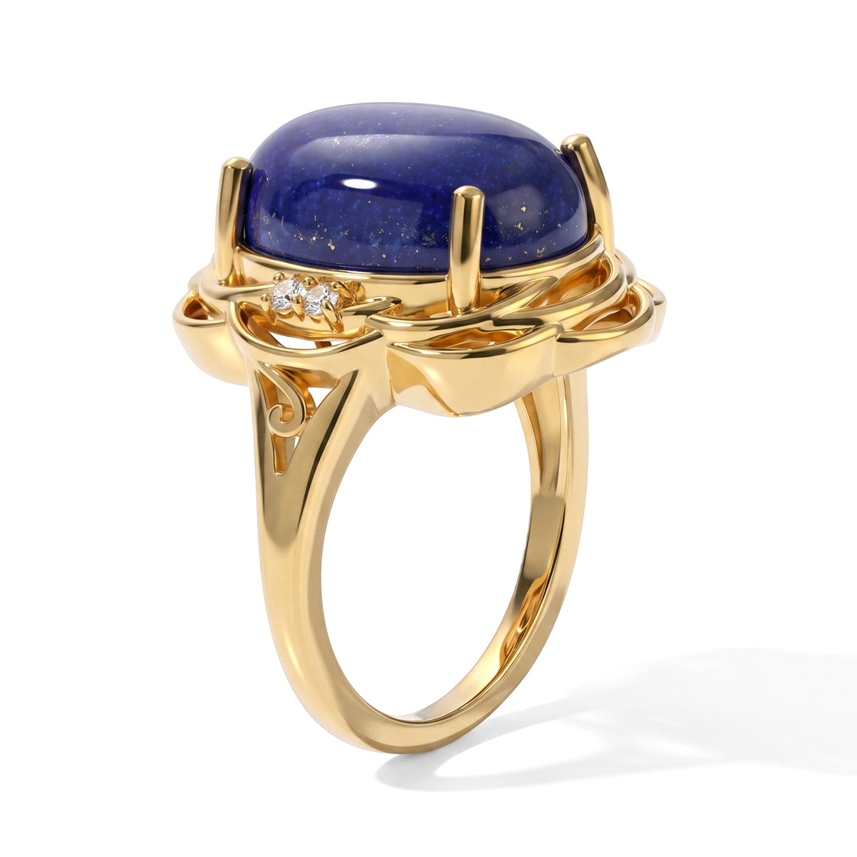 Lapis Lazuli &amp; White Zircon Ring in Yellow Gold Tone 11.10 Ct. 8685390 4