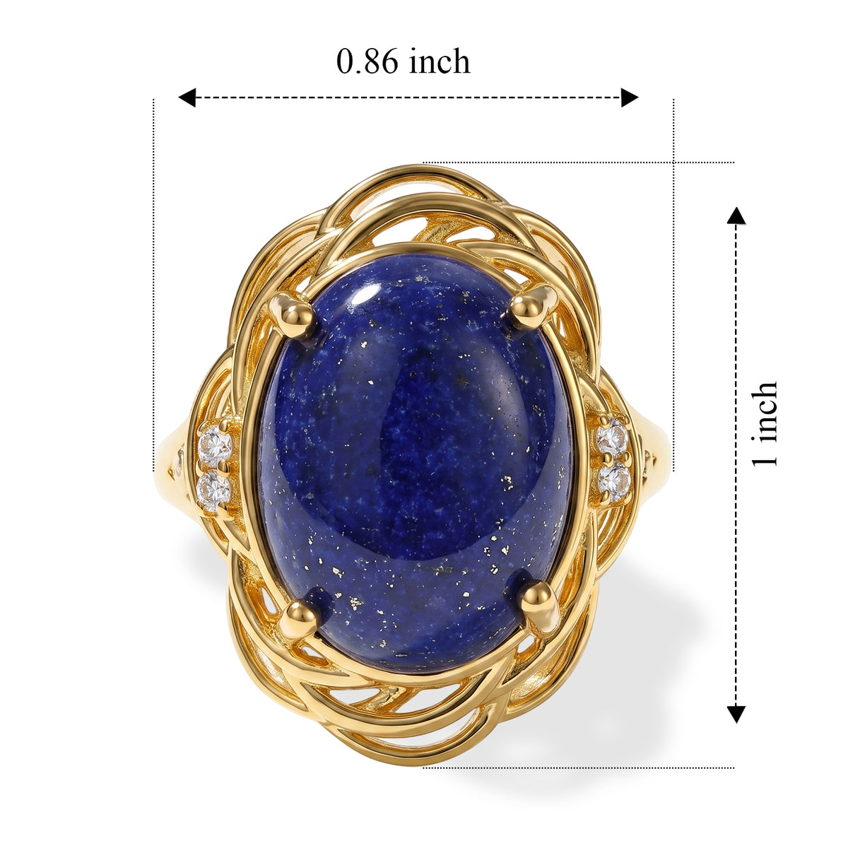 Lapis Lazuli &amp; White Zircon Ring in Yellow Gold Tone 11.10 Ct. 8685390 6
