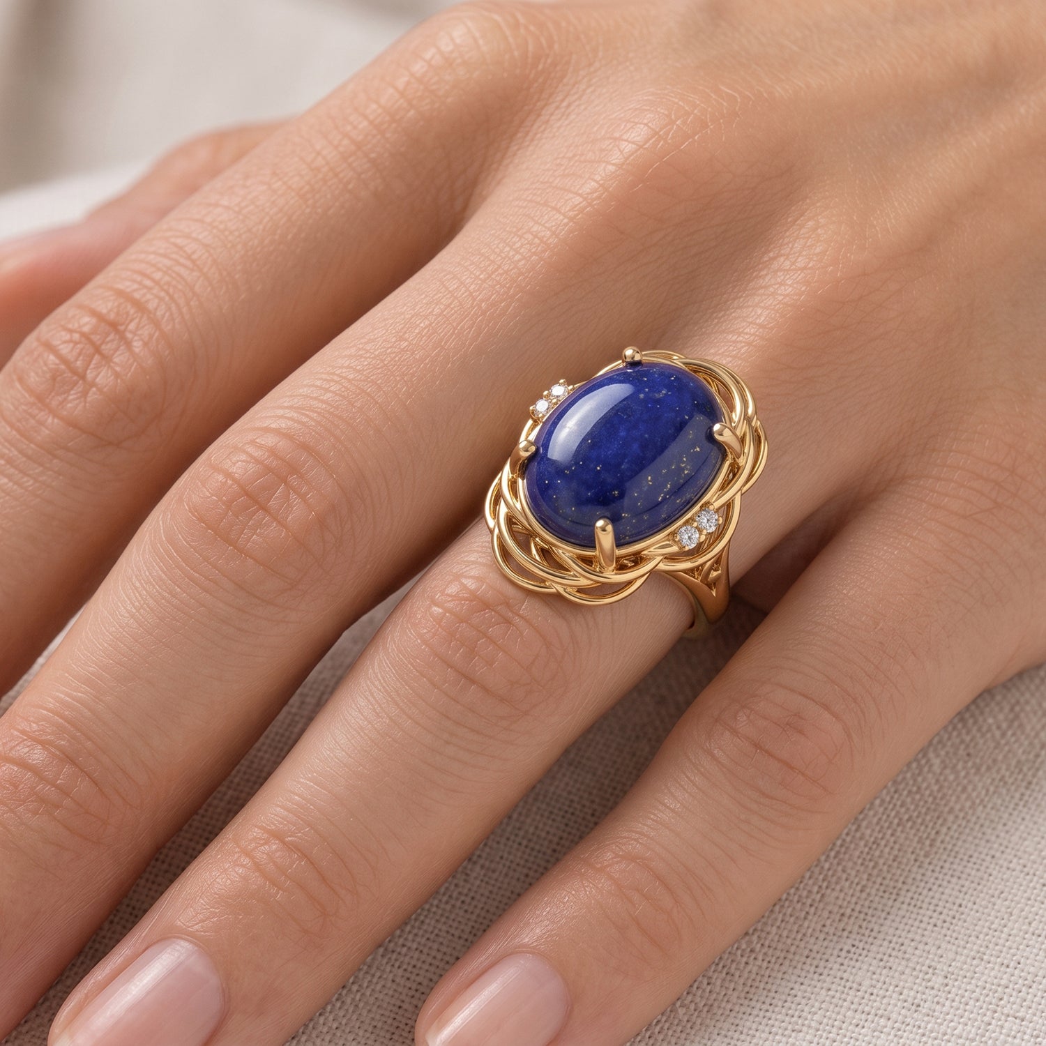 EverTrue - Lapis Lazuli &amp; White Zircon Ring in Yellow Gold Tone 11.10 Ct. 8685393 1