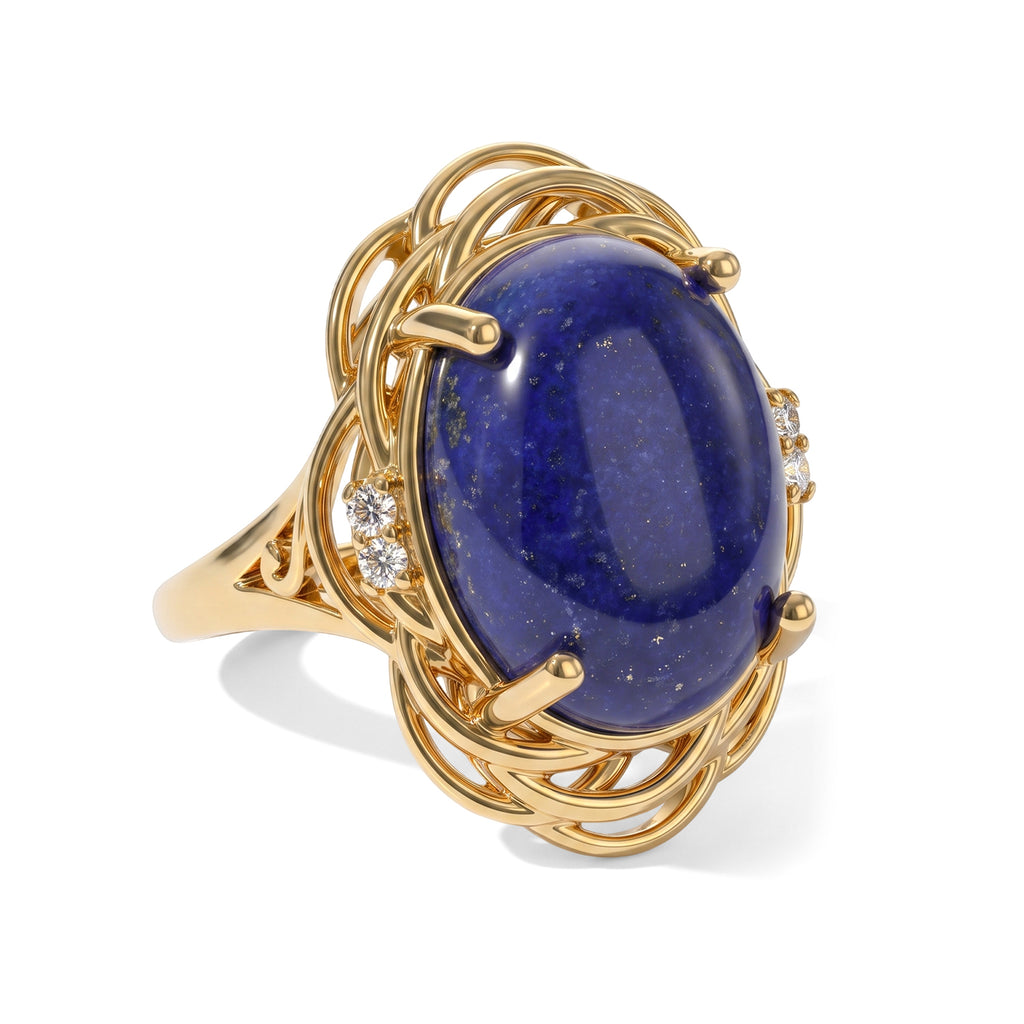EverTrue - Lapis Lazuli & White Zircon Ring in Yellow Gold Tone 11.10 Ct._8685398