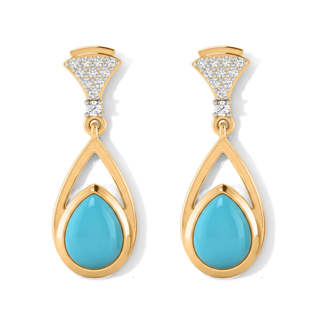 D'Joy Blue Turquoise, White Zircon Dangling Earring Sterling Silver  2.328  Ct._8685436