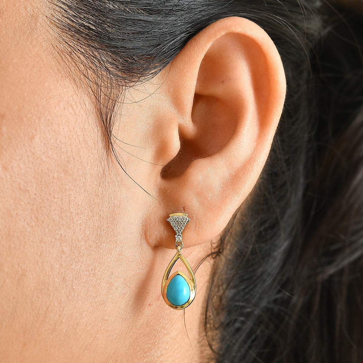 D'Joy Blue Turquoise, White Zircon Dangling Earring Sterling Silver  2.328  Ct. 8685436 1