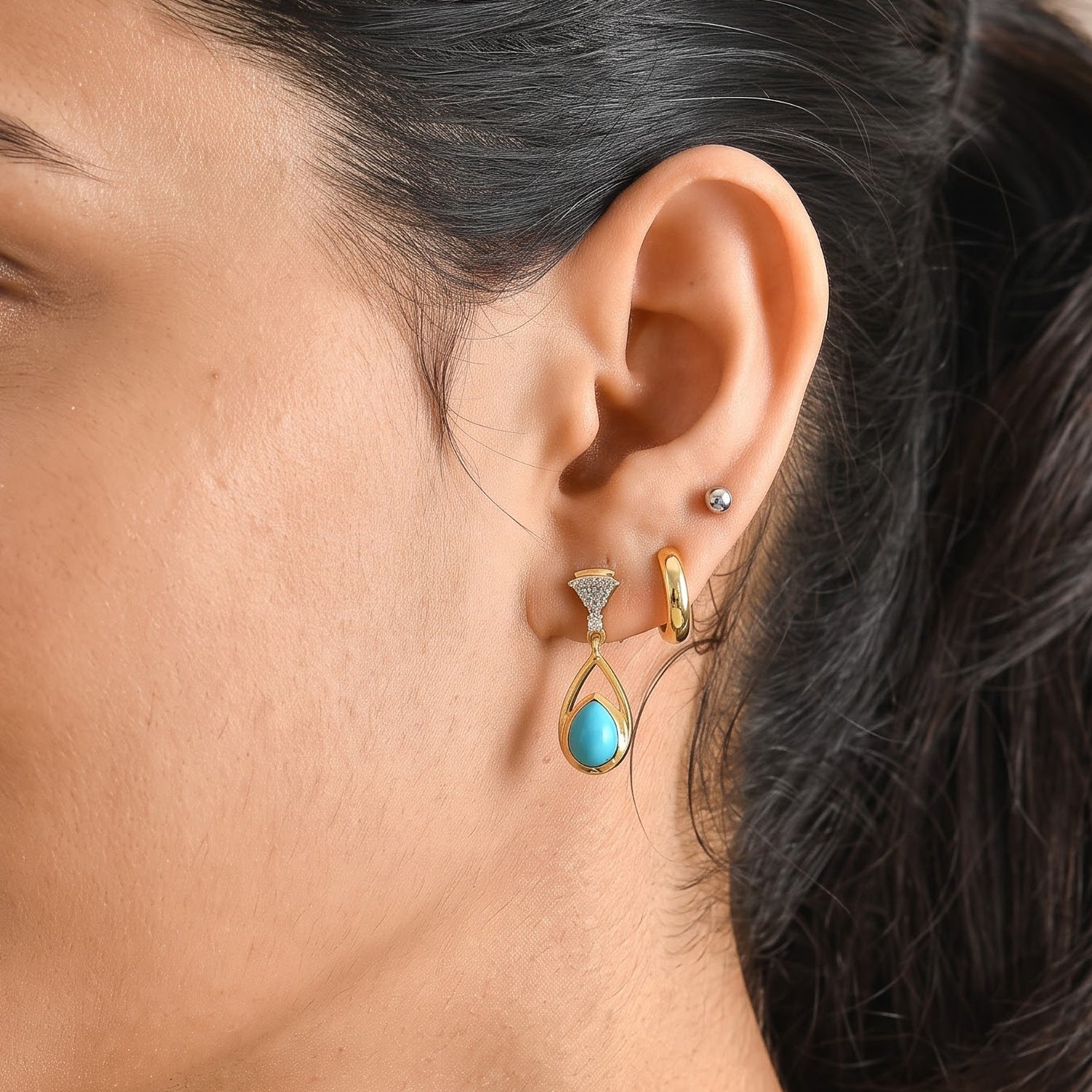 D'Joy Blue Turquoise, White Zircon Dangling Earring Sterling Silver  2.328  Ct. 8685436 2