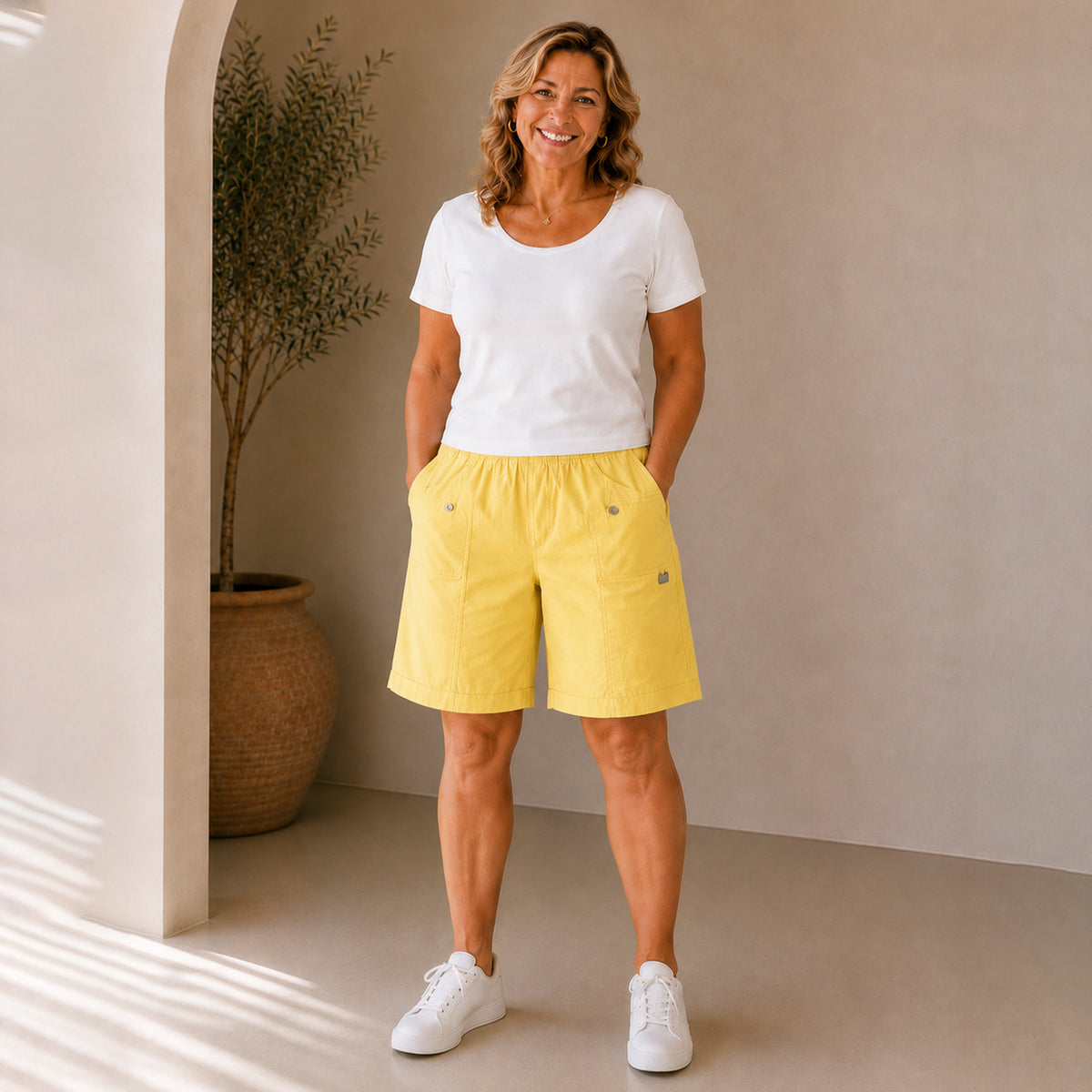 Pure And Natural Ladies Elasticated Waist Stretch Shorts (Size 16) - Yellow V32720382 0