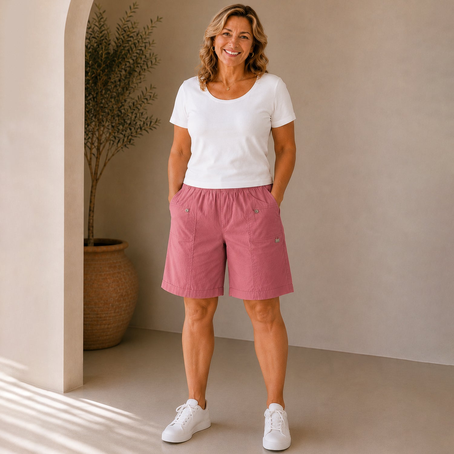 Pure And Natural Ladies Elasticated Waist Stretch Shorts (Size 20) - Light Pink 8685459 0
